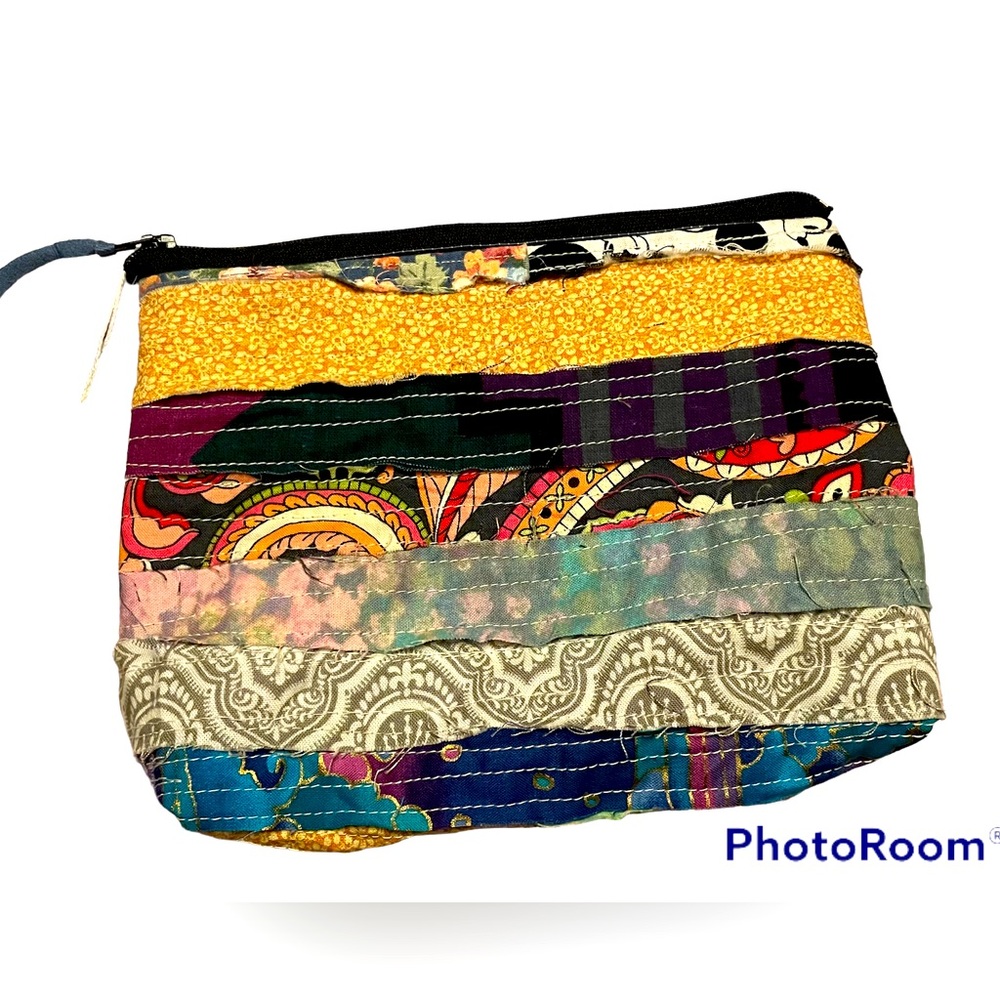 Handmade OOAK make up bag organizer scrap fabric